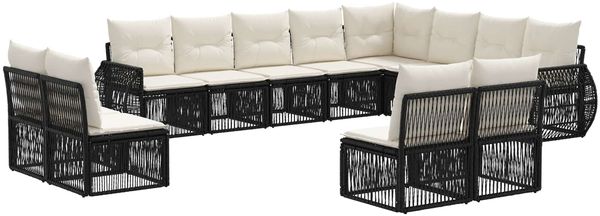 vidaXL Gartensofa-set 12 pcs Schwarz und Cremeweiß Poly-Rattan 3435574