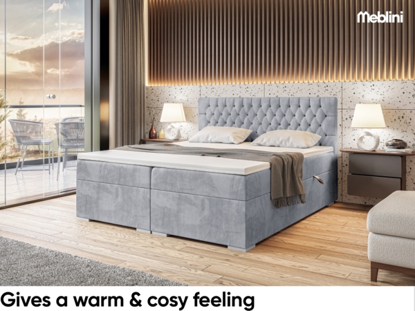 MEBLINI Boxspringbett DALIA 180x220 cm mit Bettkasten - H4/Hellgrau Samt Polsterbett - Doppelbett mit Topper & Taschenfederkern-Matratze Bild 4