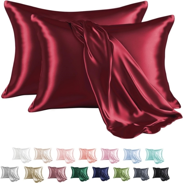 2er-Set – Luxuriöser Kissenbezug aus Satin-Seide – Für Haar und Haut – Satin-Kissenbezug mit Reißverschluss , Rotwein, B 2cm x H 27cm x T 8cm Bild 1