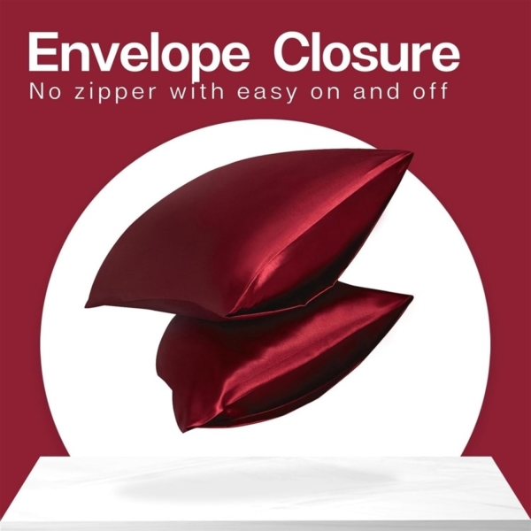 2er-Set – Luxuriöser Kissenbezug aus Satin-Seide – Für Haar und Haut – Satin-Kissenbezug mit Reißverschluss , Rotwein, B 2cm x H 27cm x T 8cm Bild 5