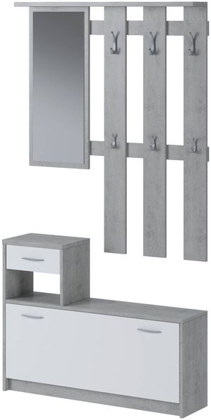 Dmora Eingangsmöbel Garolfo, Moderner Eingang, Wandgarderobe, Multifunktions-Aufbewahrungskonsole, 100x26h190 cm, Weiß und Zement