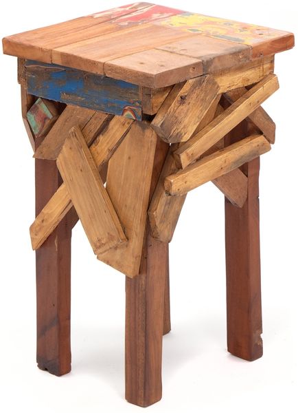 Hocker Patchy 52x30 cm, Recyclingholz massiv natur-bunt