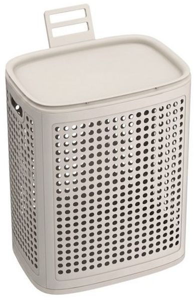 SONGMICS Wäschekorb Plastik, 75 L Wäschesammler, Wäschebox mit Deckel, schmale Wäschetonne für Bad, Waschküche, beige