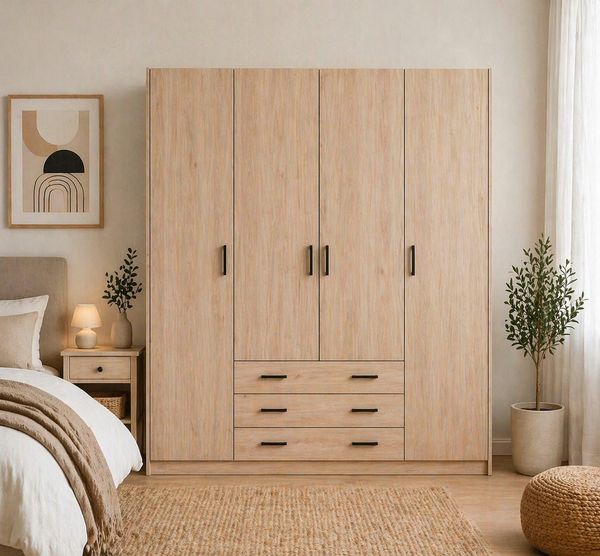 INOSIGN Kleiderschrank Sprint Drehtürenschrank, Aufbewahrung Kasten Schrank Stauraum mit 4 türen und 9 Einlegeböden, 3 breite Schubladen, Kleiderstange