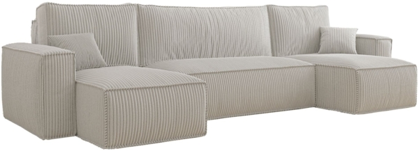 Selsey 'Scarlo U' U-Form-Sofa mit Schlaffunktion, Cordbezug in Hellbeige, 83 x 244 x 145 cm