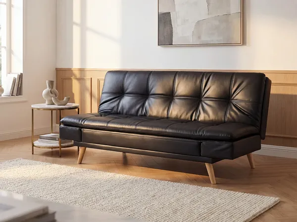 Vente-unique - ZARINA Sofa Kunstleder Schwarz - B 94 cm x H 91 cm x L 185 cm