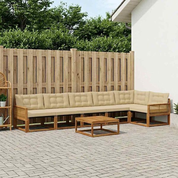 vidaXL Outdoor-Sofagarnitur mit Kissen 7 pcs Natur und Beige 3381477