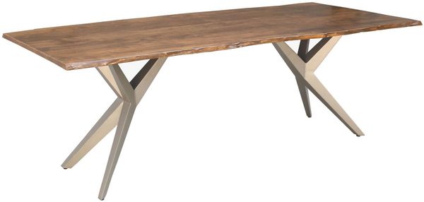 Baumtisch Akazie 160 x 90 x 76 natur lackiert Beine silber matt FREEFORM 4 #20