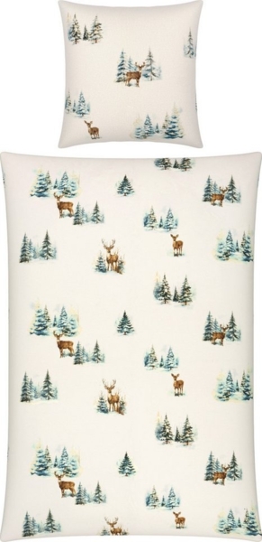 REDBEST Bettwäsche Bettwäsche, Biber, 2 teilig, Flanell Tiermotive: Rehe