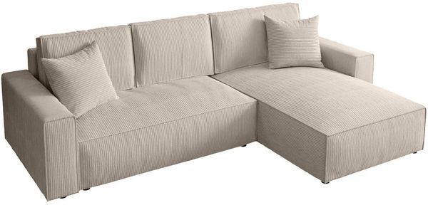 Beautysofa Ecksofa PARYS L mit Schlaffunktion und Bettkasten, Topseller Schlafsofa mit Liegefläche 140 x 244 cm, universelle Ottomane, Beige oder Cappuccino