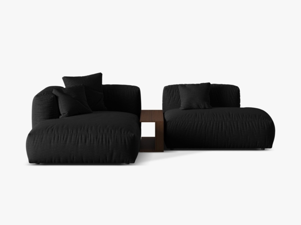 Micadoni Ecksofa Martina 2-Sitzer mit Couchtisch Strukturierter Stoff Schwarz Links