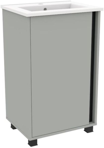 BADEDU LULE Gäste WC Waschtisch Set 51 cm breit, Grau, Waschbecken Keramik Weiß, mit Füßen