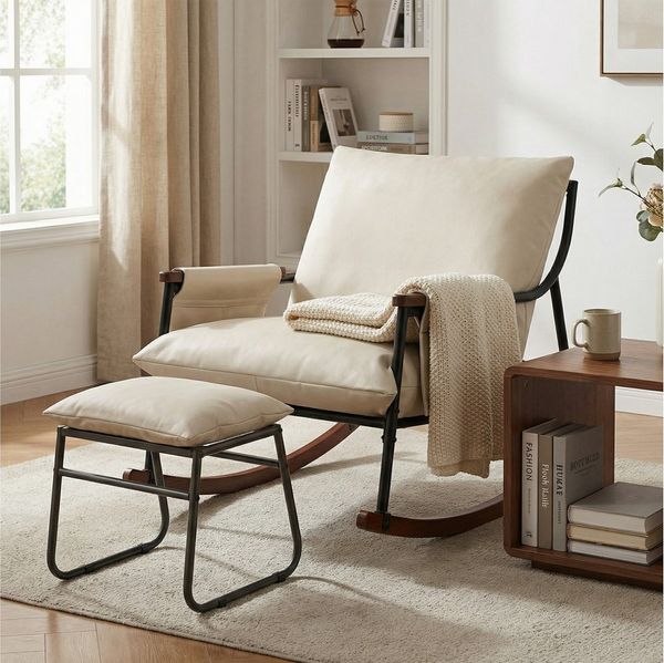 HomeMiYN Schaukelsessel Schaukelstuhl Relaxsessel Schaukelsessel Metall mit hocker