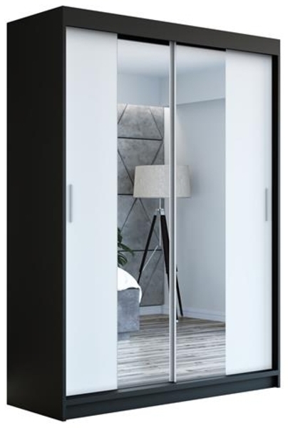 Schwebetürenschrank NEO 2-türig Schrank 160 cm (mit Spiegel) Farbe: Schwarz , weiß