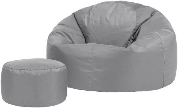 Bean Bag Bazaar Klassischer Sitzsack mit Hocker, Grau, Sitzsack für Erwachsene Groß, Sitzsack mit Füllung, Indoor Outdoor Sitzkissen Wasserabweisend