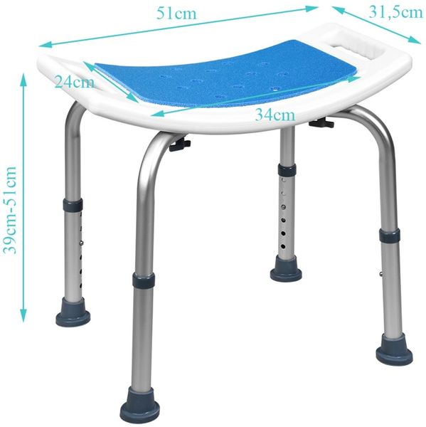 Höhenverstellbarer Duschhocker bis 150kg Belastbar Medical Duschstuhl aus Alu Blau