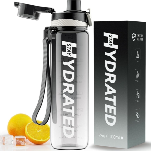 Mevoly Trinkflasche 1L Auslaufsicher BPA-Frei Tritan Sport Zeitmarkierung