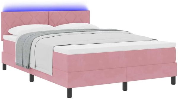 vidaXL LED Boxspringbett mit LED-Lichtleisten Rosa 160 x 200 cm Samt 3342733 Bild 3