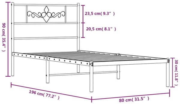 vidaXL Metallbett ohne Matratze mit Kopfteil Weiß 75x190 cm 355306 Bild 9