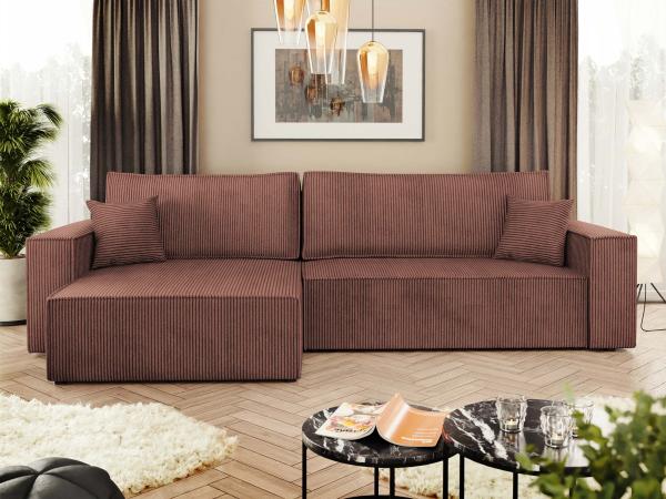 Ecksofa Kobaro Cord Maxi mit Bettkasten und Schlaffunktion (Farbe: Poso 29)