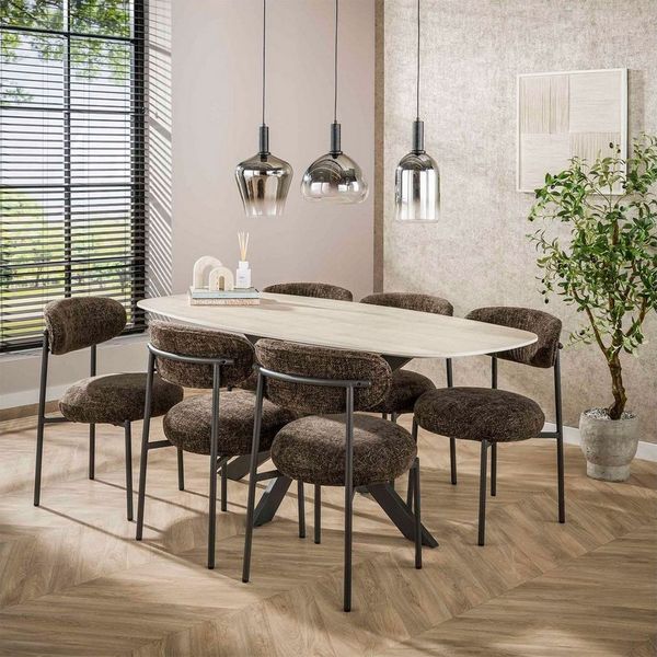 LEVEN Lifestyle Esstisch Esstisch TOSCANA dänisch oval 3D-Keramik in Travertinoptik, in 2 Größen erhältlich: 180 x 90 cm und 215 x 105 cm