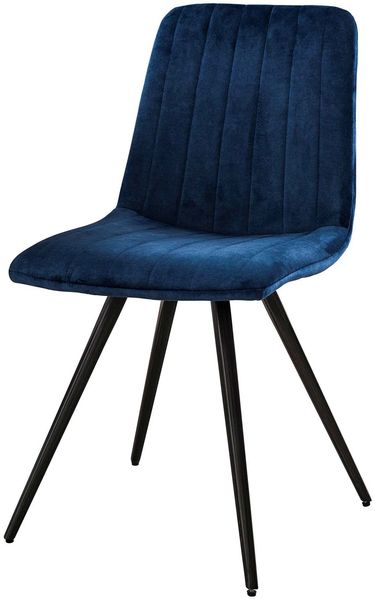 Esszimmerstuhl Velstik 4er-Set, Samtbezug, modern, Blau, bequeme Sitzschale, schwarzes Metallgestell