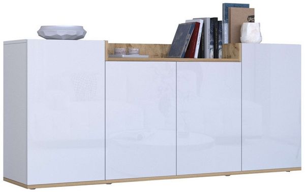 OTTO home Sideboard BOLSENA, Kommode, Schrank,Lowboard mit 6 Fächer und offenes Ablagefach (1 St), Breite 160 cm,stehend/hängend,Fronten Hochglanz lackiert,Made in Italy