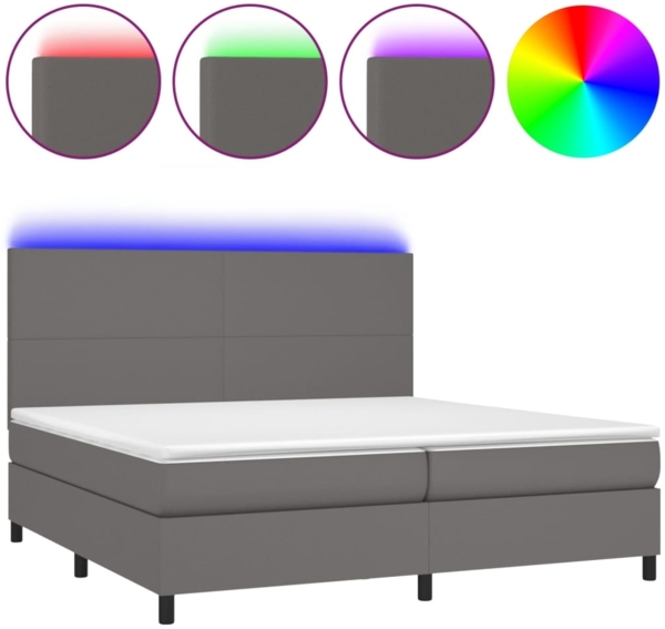 vidaXL Boxspringbett mit Matratze & LED Grau 200x200 cm Kunstleder 3135847