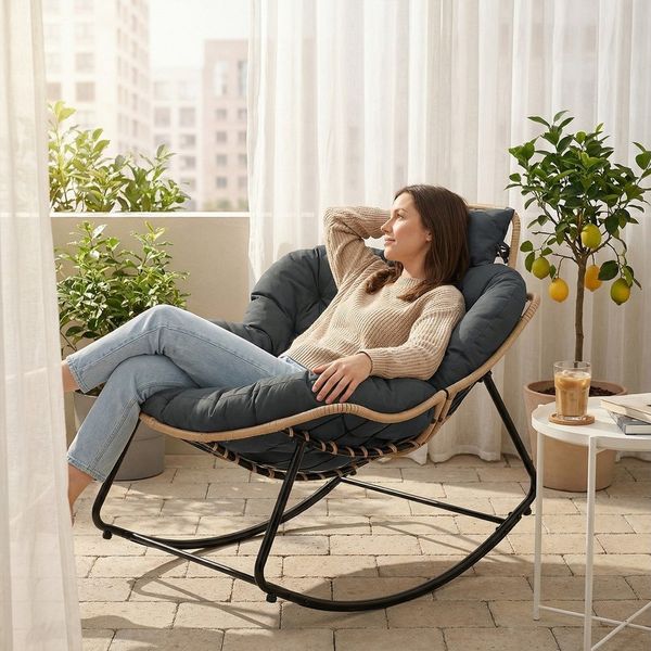 HomeMiYN Schaukelsessel Gepolsterter Schaukelstuhl & Relaxsessel für Wohnzimmer & Balkon