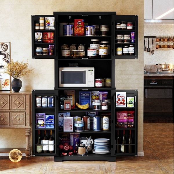 HOLTICO Hochschrank Küchenschrank mit Arbeitsplatte, Buffetschrank, Esszimmerschrank (1-St) Speisekammer mit 4 Türen und Regalen, 183cm