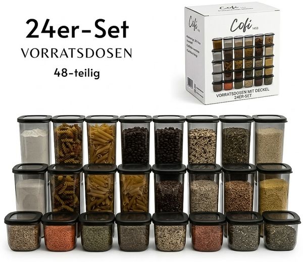 24er-Set Vorratsdosen mit Deckel - luftdicht & stapelbar, für Lebensmittel und Meal Prep