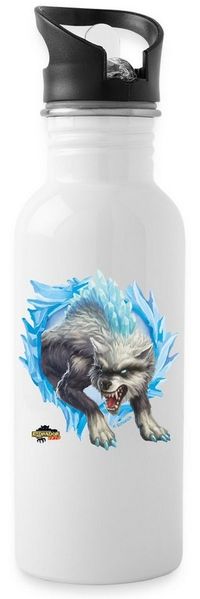 Spreadshirt Trinkflasche Schleich Eldrador Creatures Schneewolf Geschenk Wasserflasche mit Stro