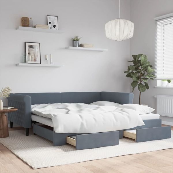 vidaXL Tagesbett Ausziehbar mit Schubladen Dunkelgrau 100x200 cm Samt 3197827