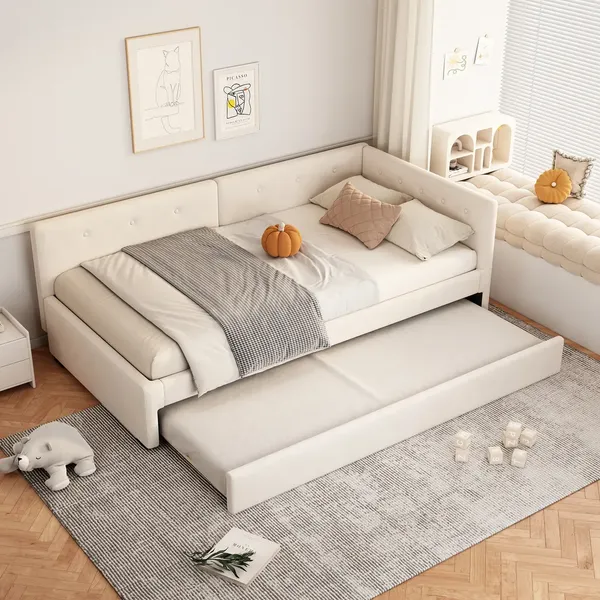 Schlafsofa mit Lattenrost, Bettfunktion und Ausziehbett, 90x200 cm, Einzelbett, Samt
