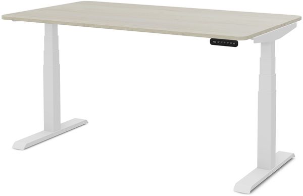 ASSMANN Elektrisch höhenverstellbarer Kinderschreibtisch JUNIOR Curved 140x70 cm Eiche Polar Signalweiß Metall Holz