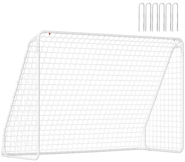 HOMCOM Fußballtor mit Netz, Erdhaken (Outdoor Torwand, 1 St, Fußball Tor für Garten), 301L x 120B x 200H cm, Weiß