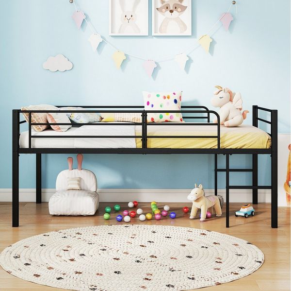 COSTWAY Kinderbett (1-tlg), Hochbett, Bettgestell, mit 2 Leitern, Sicherheitsgeländern