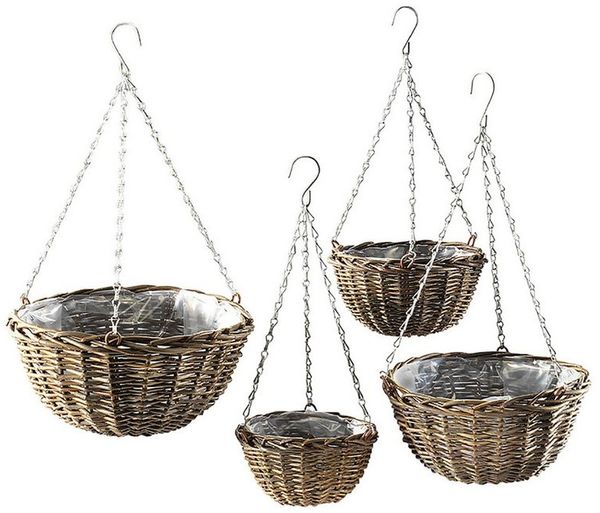 Kobolo Blumenampel Pflanzenampel aus ungeschälter Weide (4er Set)