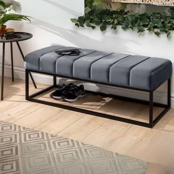 Design Sitzbank BELLE ca. 110cm grau Samt Interieur-Tipp Metallgestell