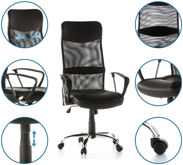 hjh OFFICE Home Office Chefsessel STRYKA Kunstleder/Netzstoff Schwarz Bild 11