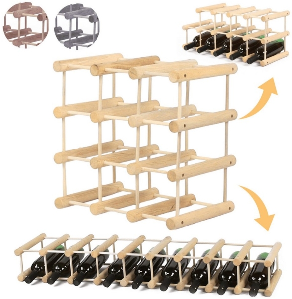 Modo24 Flaschenregal RW7 Eiche Nadelholz Massivholz Für 12 bis 76 Flaschen oder mehr, Weinregal Modular Flaschenregal Weinständer Flaschenständer