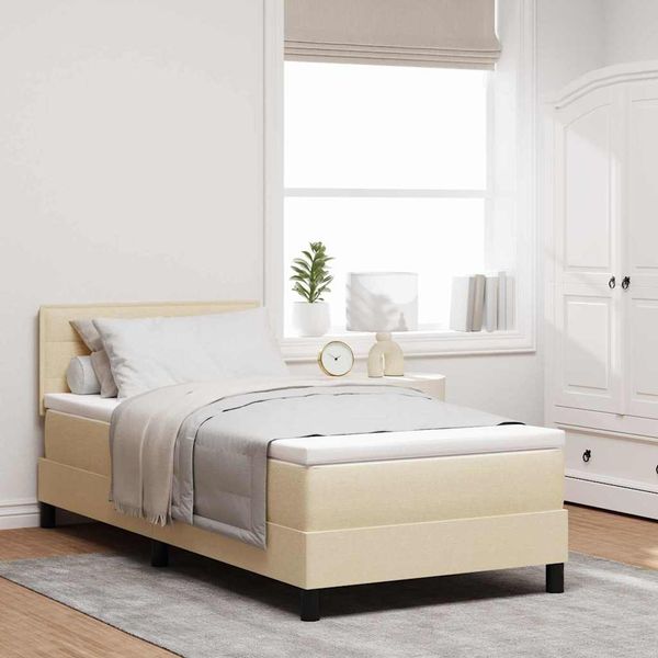 vidaXL Boxspringbett mit Matratze mit LED Creme 100 x 200 cm Stoff 3342112
