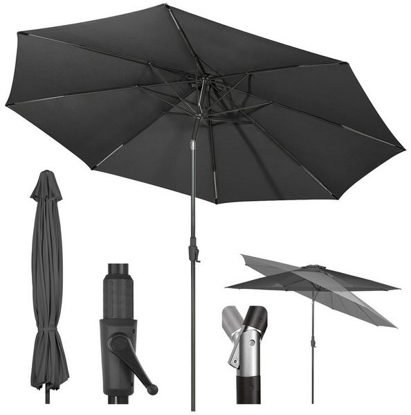 Sekey Sonnenschirm ∅ 220/270/350 cm Gartenschirm mit Kurbel Marktschirm Neigbar, LxB: 350x350 cm, Geeignet für 6-8 Personen, Kippbar, Abknickbar, Wasserabweisend