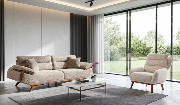 Sitzgruppe/Sofa Set - Wohnzimmergarnitur "Rosamora" 3+3+1-Beige