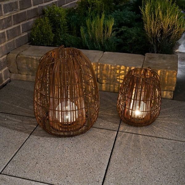 esotec LED Solarleuchte Rattan Dekoleuchten Isabella H=40+28cm warmweiß outdoor außen 102283, LED fest integriert