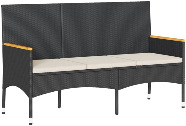 vidaXL Gartenbank 3-Sitzer mit Kissen Schwarz Poly Rattan 365441