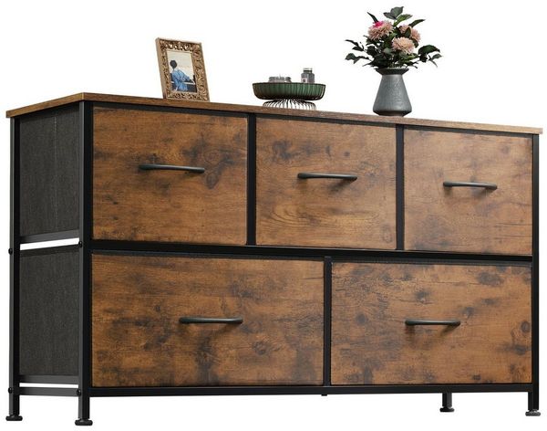 WLIVE Kommode Stauraumschrank Kommode mit 5 Stoffschubladen, (Metallrahmen Holzwerkstoff), Kommode Wohnzimmer, mit Stabiler Stahlrahmen und Holzplatte