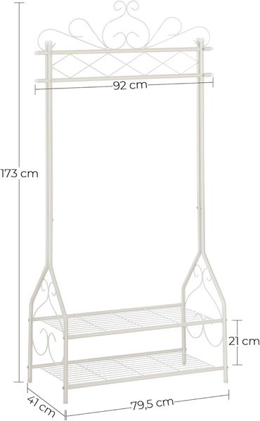 Songmics Kleiderständer im Vintage-Stil Garderobenständer mit Kleiderstange und 2 Ablagen aus Metall 92 x 173 x 41 cm Beige HSR07W Bild 5