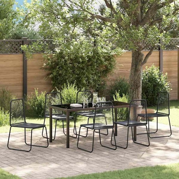 vidaXL Garten Essgruppe 7 pcs Schwarz Pulverbeschichteter Stahl 3379391