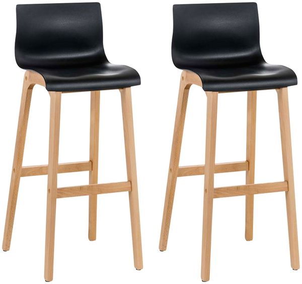 Barhocker 2er Set DELHI - Schwarz, Holz Barhocker mit Lehne Barstuhl Tresenhocker Tresenstuhl Kneipenhocker Kneipenstuhl